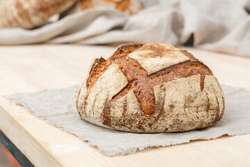Homemade Italian bread on the table, close-up