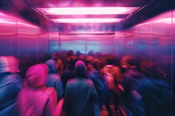 Group of people standing in an elevator. Suitable for business and corporate concepts