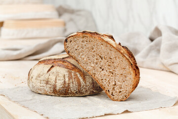 Homemade Italian bread cut on the table