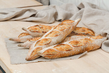 Homemade Italian ciabatta bread on the table