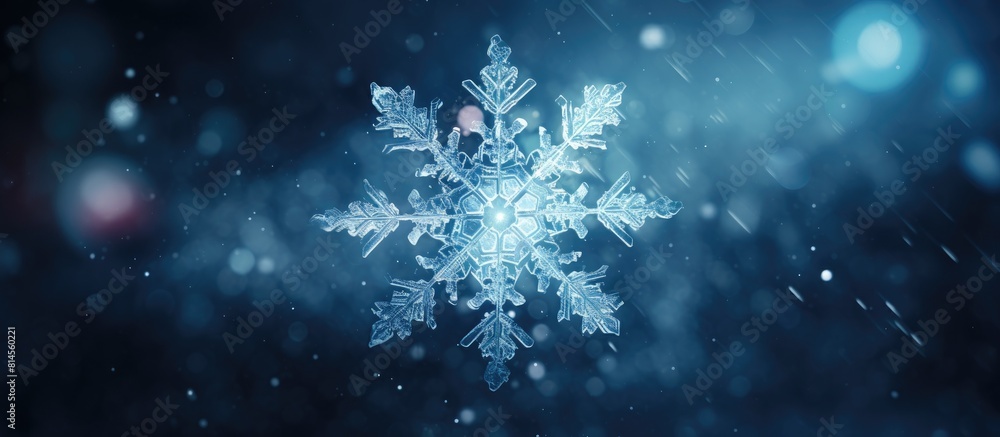 Poster An image with a snowflake and stars in the background. with copy space image. Place for adding text or design