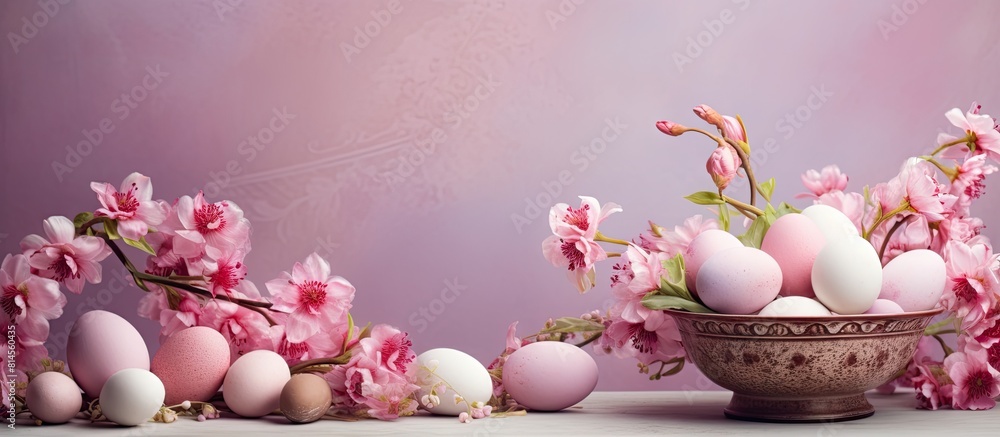 Aufkleber A delicate pink palette complements the floral decoupage on eggs creating a charming and visually appealing copy space image