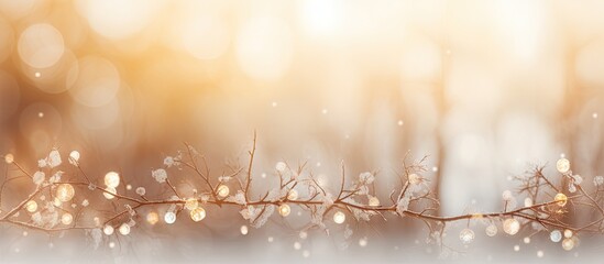 A blurred background with fuzzy tree branches creates a textured and festive atmosphere for a Christmas card The image has copy space