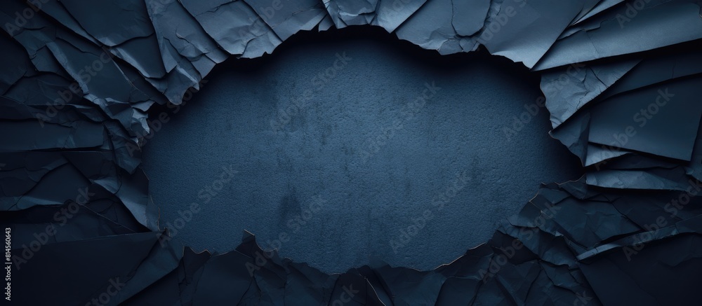 Aufkleber A torn aperture in navy paper against a dark backdrop with ample empty area for text or graphics copy space image