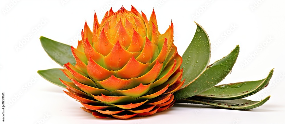 Aufkleber close up shot of a succulent ripe orange with juicy flesh isolated on a white background providing a