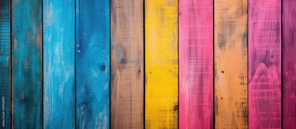 Poster cmyk colored wooden background with copy space image