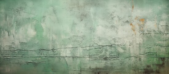 Obraz premium Copy space image of a weathered green wall with peeling paint and rough plaster creating an abstract background with a space for a banner