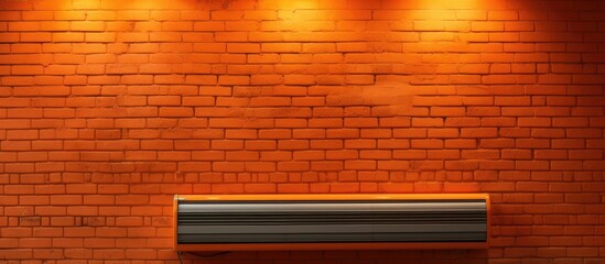 Indoor orange brick wall facade with a heater detail providing a horizontal copy space image
