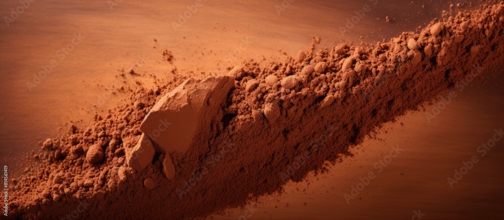 Aufkleber Scattered cocoa powder creating a brown surface background with copy space image