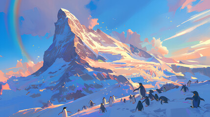 2D snowy mountain view illustration