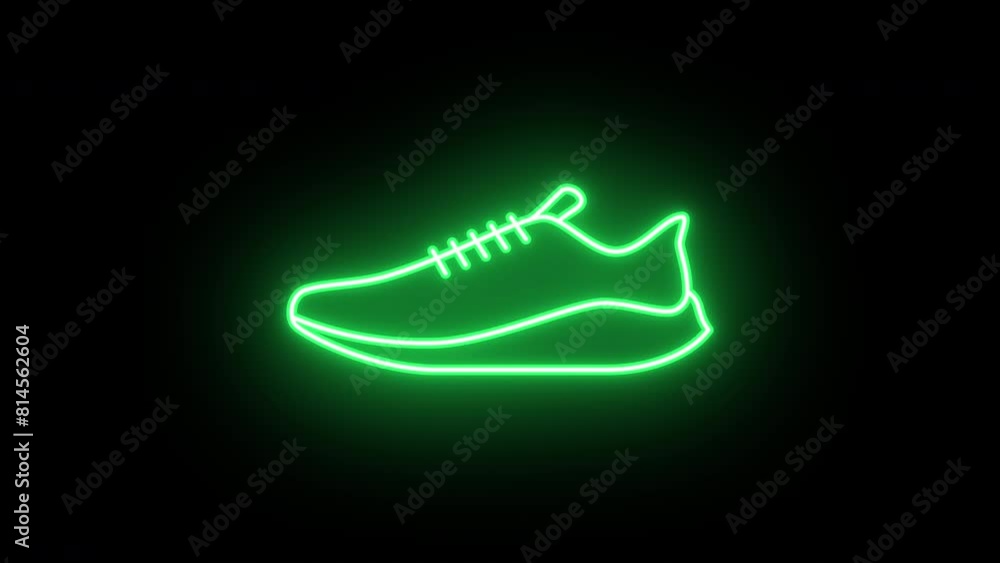 Wall mural neon sport shoe icon animation, flickering emergence and fading. glowing neon sneaker sign, looped a