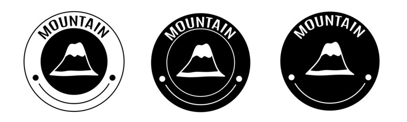 Black and white illustration of mountain icon in flat. Stock vector.