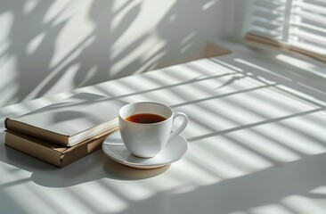 A Cup of Coffee and a Book on a Table