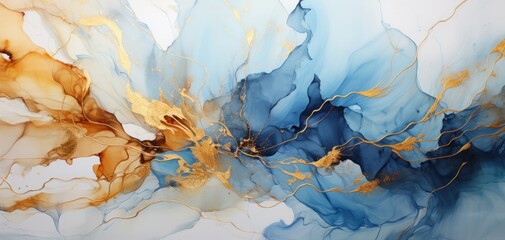 Abstract marble blue and gold background.