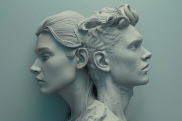 A sculpture of a man and a woman, ideal for art and relationship concepts