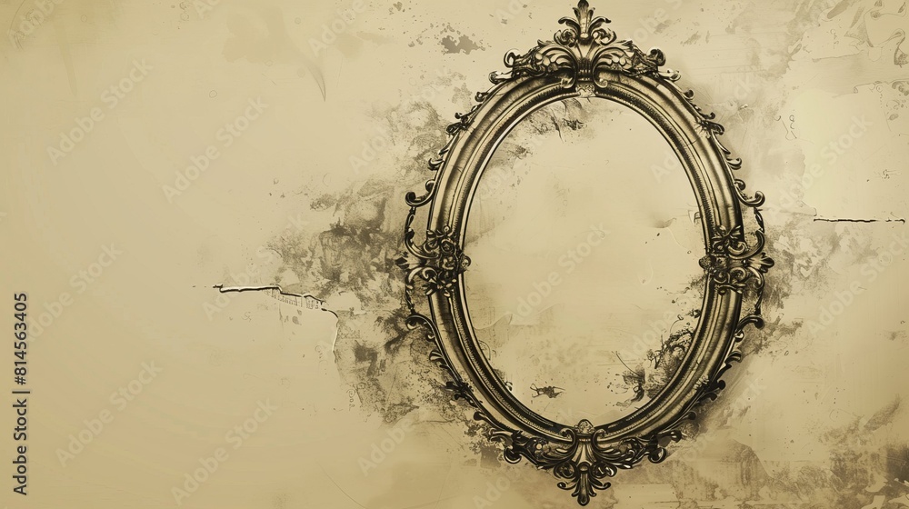 Poster an elegant oval frame with a blank space in the center surrounded by an elegant pattern.