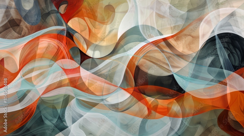 Poster an abstract painting featuring a multitude of colors and shapes, creating a dynamic and visually str