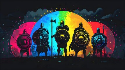 Heroic Viking Shield Wall Synthwave Warrior T Shirt