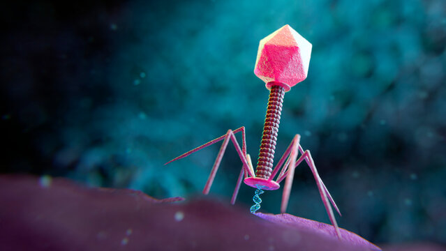 Bacteriophage infecting bacteria, illustration