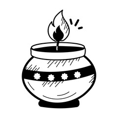 A beautiful hand drawn icon of candle pot 