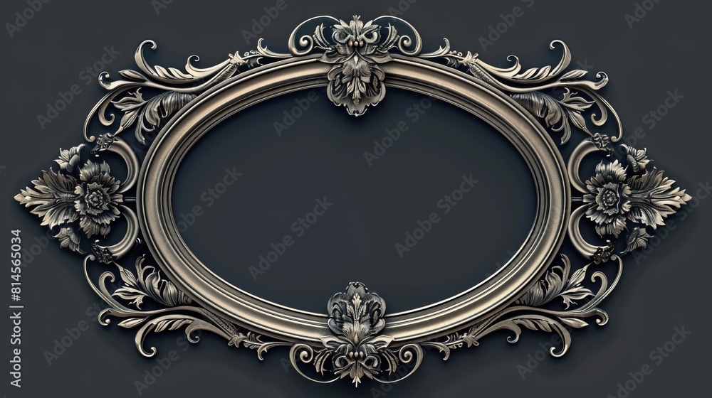 Poster an elegant oval frame with a blank space in the center surrounded by an elegant pattern.