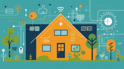 Fototapeta premium Ecology concept. Green house. Of house wall isolated on nature background. Light bulb. Energy. Energy saving.