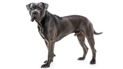 Fototapeta premium Majestic and Powerful: Portrait of a Black Cane Corso Standing Alert - Generative AI