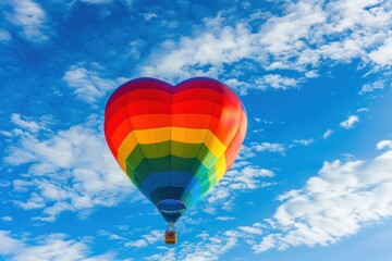 Obraz premium Colorful Hot Air Balloon Soaring High in a Clear Blue Sky for Adventurous Escape - Generative AI