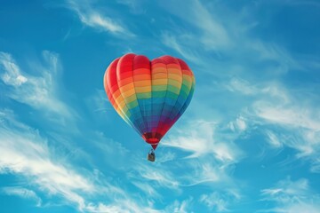 Fototapeta premium Colorful Hot Air Balloon Soaring High in a Clear Blue Sky for Adventurous Escape - Generative AI
