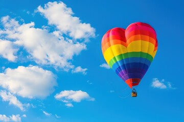 Fototapeta premium Colorful Hot Air Balloon Soaring High in a Clear Blue Sky for Adventurous Escape - Generative AI