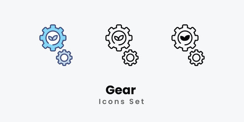 Gear Icons thin line and glyph vector icon stock illustration 