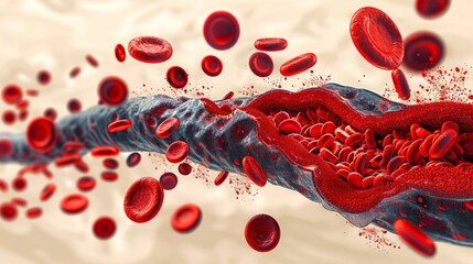 Medical illustration of blood vessels and blood cells