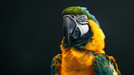 Close-up of abstract black gold yellow parrot