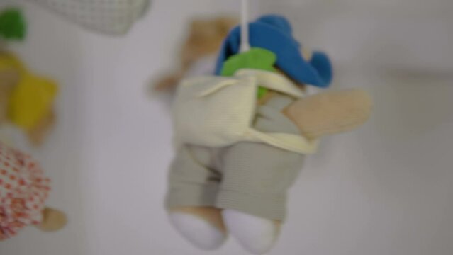 Musical mobile in action. Memories from childhood. Development of the vision of the baby. The child sees sweet dreams. Moving vivid colars parts recommended for the eye tracking skills development.