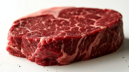 Raw sirloin steak close-up, featuring premium beef marbling and freshness, set against a clean, isolated background