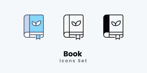 Book Icons thin line and glyph vector icon stock illustration  