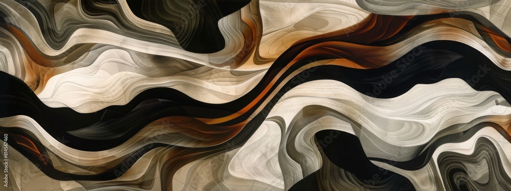 Poster an abstract painting featuring dynamic wavy lines and flowing curves in various vibrant colors, crea