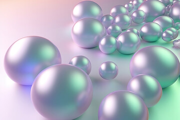 Holographic bubbles floating in soft gradient colorful pastel gradient