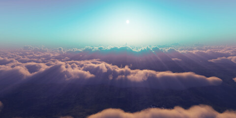 Fototapeta premium above clouds fly sunset sun ray