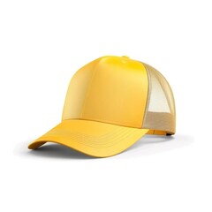 Fototapeta premium yellow trucker cap, snapback, baseball hat, Isolated on white background. Mock-up for branding.