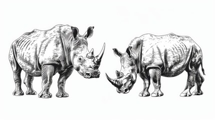 Obraz premium A pair of rhinos standing side by side. Suitable for nature and wildlife concepts