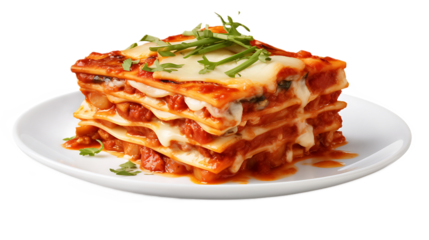 Vegetable lasagna with a transparent background.