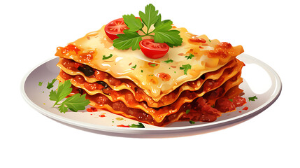 Vegetable lasagna with a transparent background.