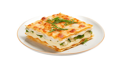 Vegetable lasagna with a transparent background.