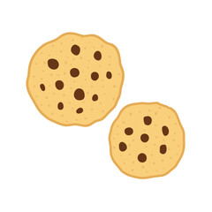 Chocolate crisps cookies in carton style. Doodle dessert isolated element on white background. Vector illustration