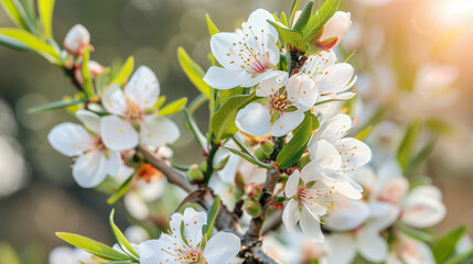 Close-up of beautiful blooming almond trees branch