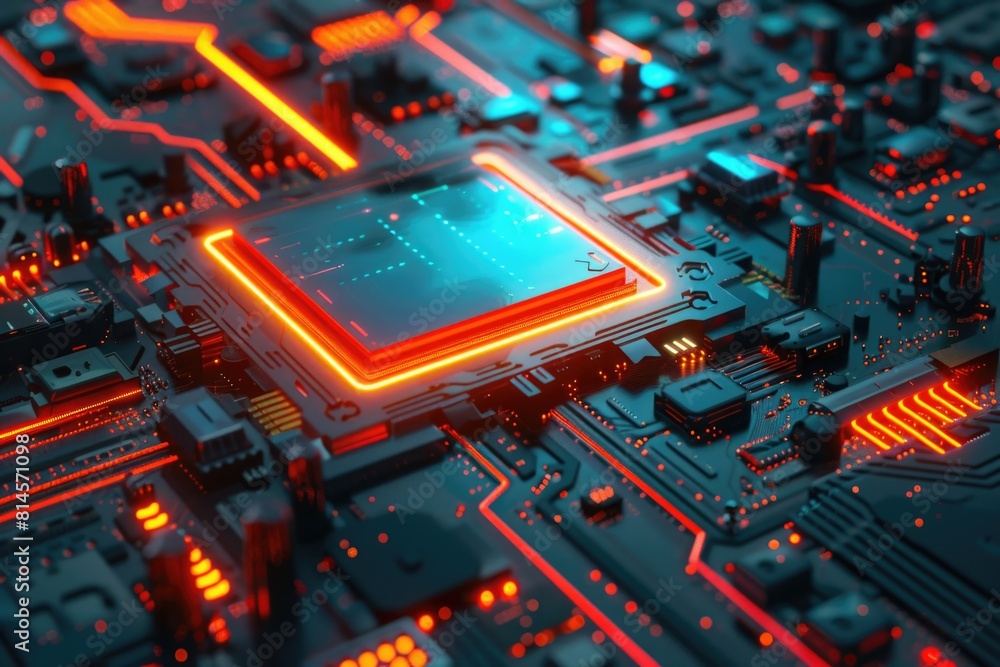 Aufkleber close-up of a circuit board with red lights. perfect for technology concepts
