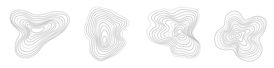 Tree wood annual ring. Circle line on abstract organic shape. Topography concentric and circular life growth contour vector. Wavy timber or map design with black ink sketch. Plant slice with age grid