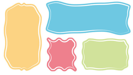 Cute quote color frames blank template collection. Hand drawn style minimalist colorful memo poster set. Empty speech bubbles for text. Crayon drawing organic rectangles blank. label, sticker, chat