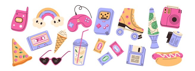 y2k elements set. 90s aesthetic collection. retro items isolated on white background